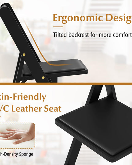 Giantex Folding Chairs, Wooden Dining Chairs Set, Padded Foldable Chairs w/Backrest