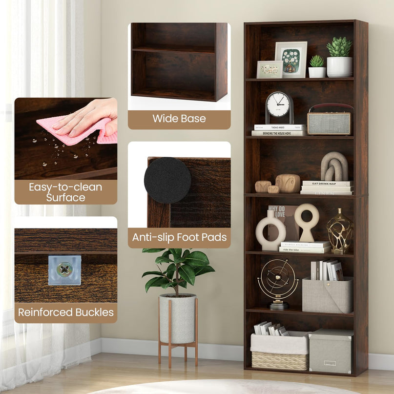 Giantex 6-Tier Bookcase, 70" Tall Wooden Bookshelf, Freestanding Storage Organizer w/Open Shelves