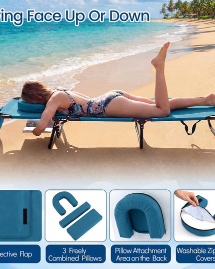 Chaise longue de bronzage pliante Giantex – Chaise de patio réglable avec trou pour le visage