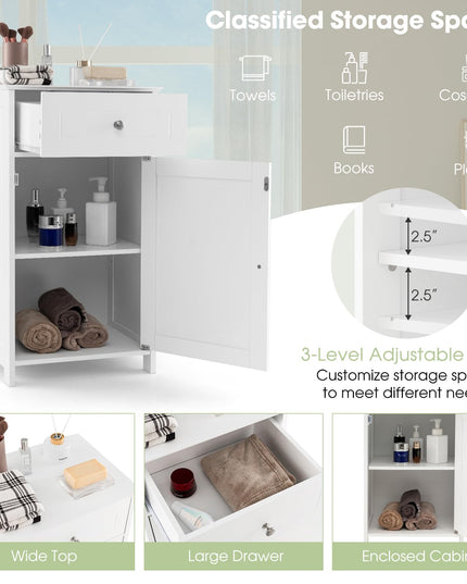 Giantex Floor Bathroom Storage Cabinet Freestanding Cabinet with Drawer