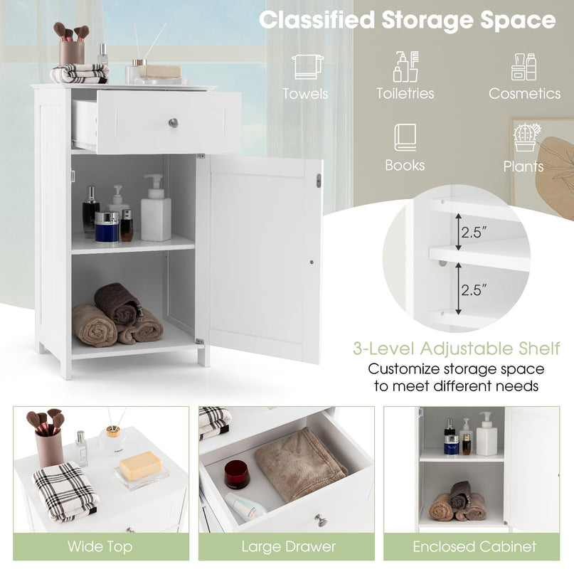 Giantex Floor Bathroom Storage Cabinet Freestanding Cabinet with Drawer