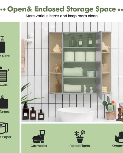 Giantex Mirrored Bathroom Medicine Cabinet - Wall Mounted Bathroom Hanging Cabinet with Single Door
