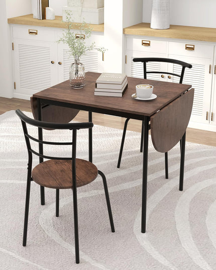 Giantex 3-Piece Dining Table Set for 2 - Kitchen Table Chair Set with 55” Drop Leaf Dinner Table, Dining Chairs