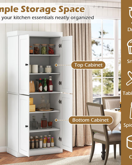 Giantex 72.5'' Kitchen Pantry Cabinet w/4 Doors & 2 Adjustable Shelves