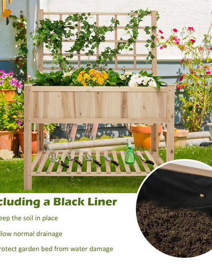 Giantex Wood Planter with Trellis, Standing Raised Garden Bed
