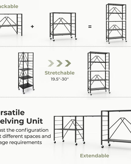 Giantex 5-Tier Foldable Storage Shelf with Wheels Set of 1/2, Collapsible Shelving Unit with Adjustable Shelves