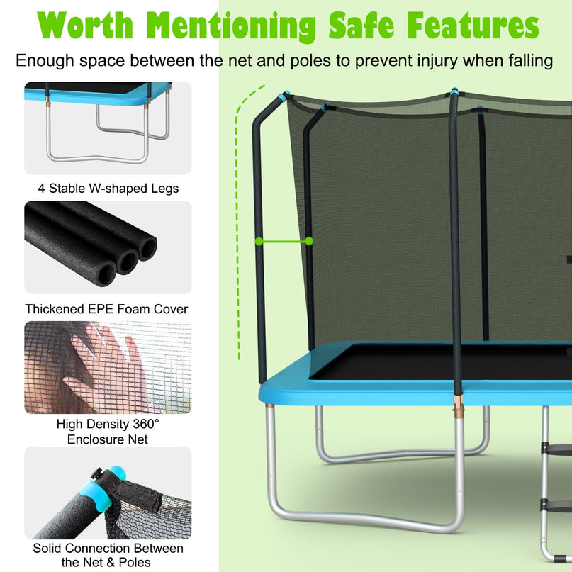 Giantex Trampoline, 8 FT x 14 FT ASTM Certified Rectangular Trampoline with Enclosure, Ladder, Double-Side Galvanized Steel Frame
