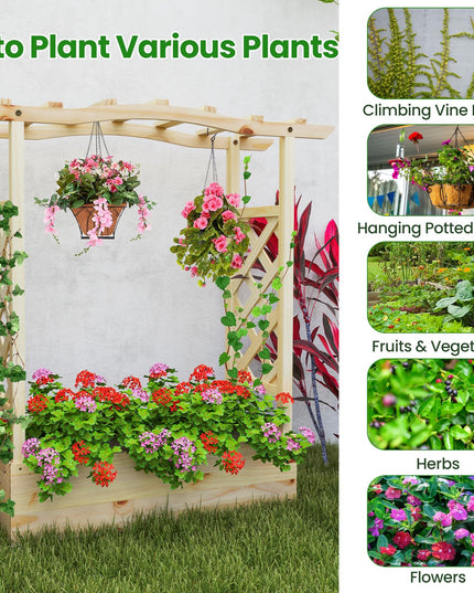 Giantex Raised Garden Bed with Sided Trellis & Hanging Roof, Wood Planter Box, 44”x14”x45” (L x W x H)