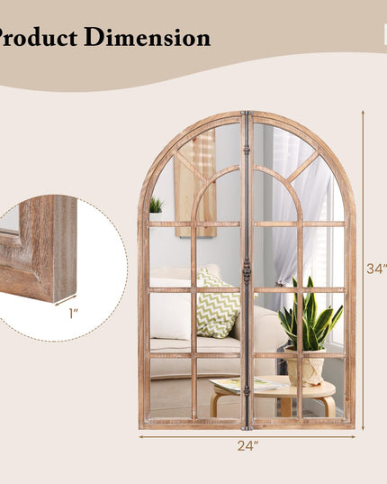 CHARMAID Farmhouse Arch Wall Mirror - 34"x24" Arched Window Pane Mirror