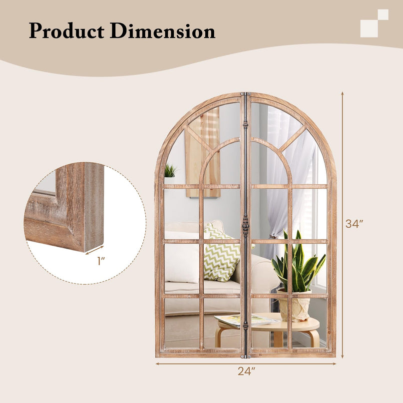 CHARMAID Farmhouse Arch Wall Mirror - 34"x24" Arched Window Pane Mirror