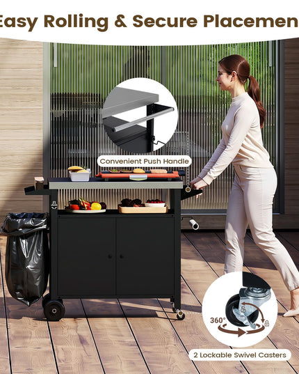 Giantex Outdoor Grill Cart with Stainless Steel Tabletop & Storage Cabinet