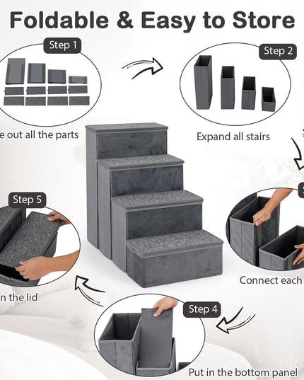 Giantex Dog Stairs with Storage - 23" H Folding 4-Step Pet Stairs