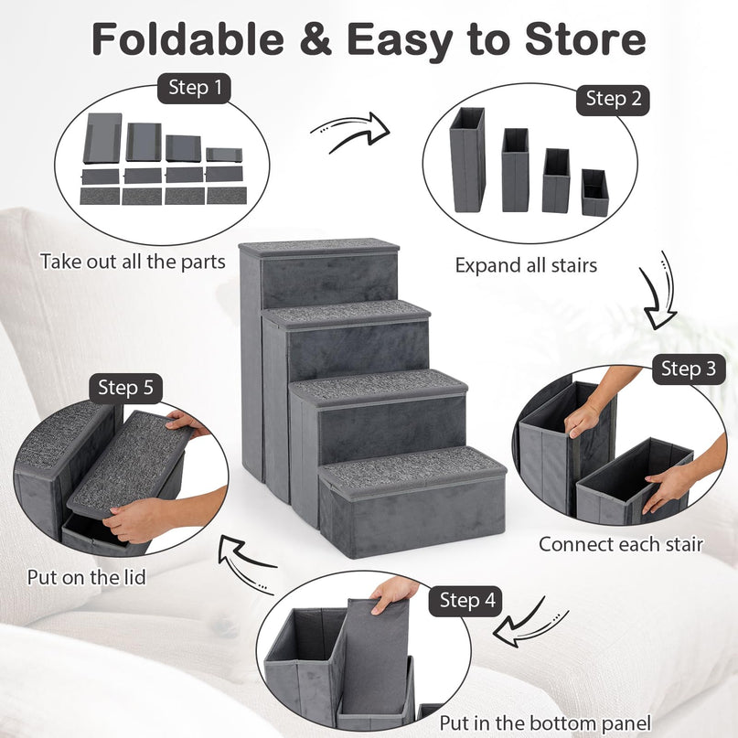 Giantex Dog Stairs with Storage - 23" H Folding 4-Step Pet Stairs