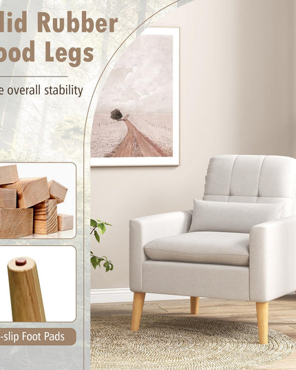 Giantex Modern Accent Chair, Mid-Century Linen Fabric Armchair
