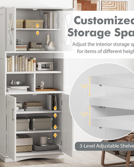 Giantex 57" Tall Bathroom Cabinet, Storage Cabinet with Acrylic Doors & Adjustable Shelves
