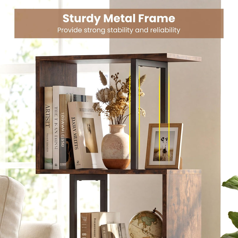 Giantex 6-Tier Industrial S-Shaped Geometric Bookcase with Open Display Shelves
