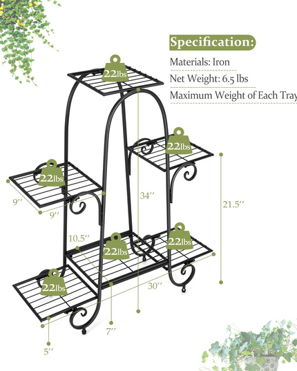 6  Tiers Metal Plant Stand Flower Pots Holder