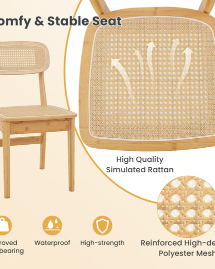Giantex Rattan Dining Chairs Set of 2, Boho Cane Kitchen Chairs, Max Load 300 Lbs