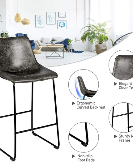 Vintage Faux Suede Bar Stools, with Metal Legs, Back and Footrest