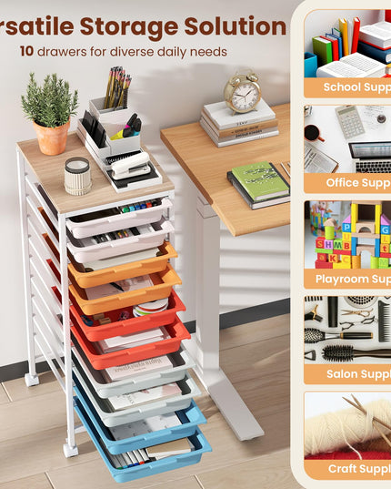 Giantex Rolling Storage Cart with 10 Drawers（33.5"H）