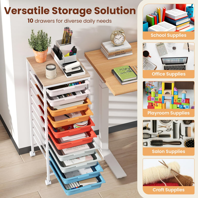 Giantex Rolling Storage Cart with 10 Drawers（33.5"H）