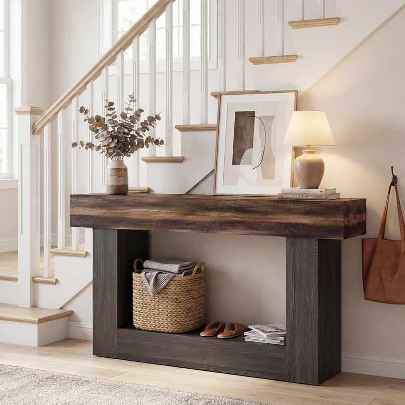 Console rustique Giantex de 160 cm avec étagère de rangement - Marron rustique