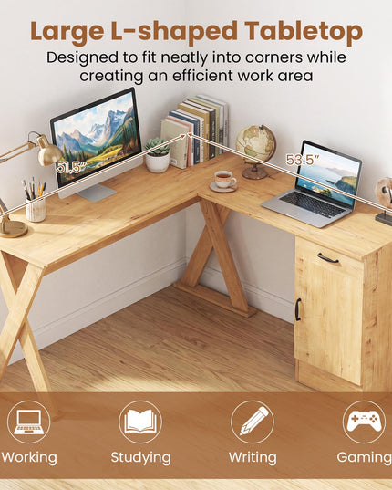 GIANTEX L-Shaped Computer Desk with Reversible Drawer & Cabinet