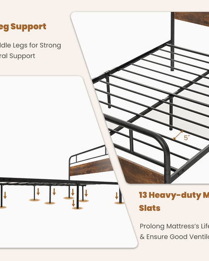 Giantex Full Size Metal Bed Frame with Wood Headboard and Footboard