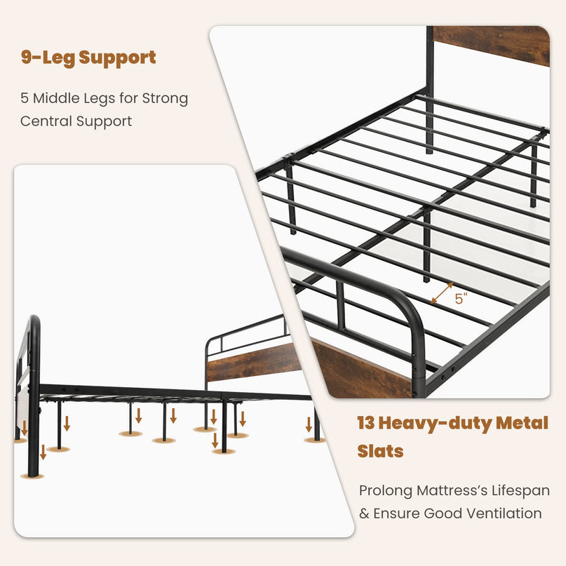 Giantex Full Size Metal Bed Frame with Wood Headboard and Footboard