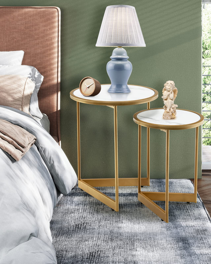 Giantex Round Nesting Table Set of 2, Modern Marble Texture Coffee Tables