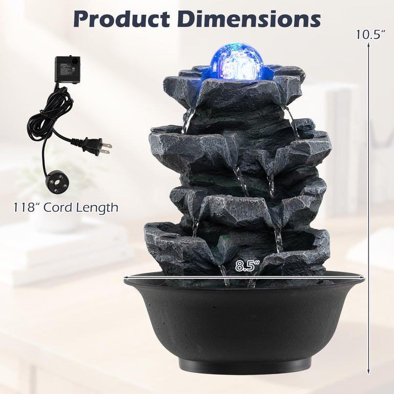 Fontaine à eau de table Giantex Stacked Rock Cascade pour la relaxation au bureau ou à la maison