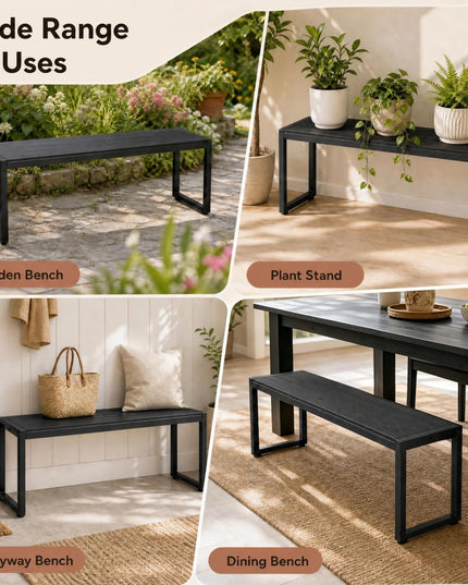 GIANTEX 48" Outdoor Bench with Heavy-duty Metal Frame & Slatted Seat for Entryway