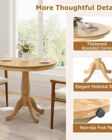 Giantex 32" D X 30" H Round Wooden Kitchen Table with Spacious Tabletop & Pedestal Base