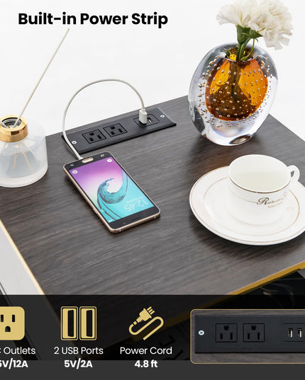 Giantex Nightstand with Charging Station & LED Lights, 28.5" Bedside Table with 2 Drawers