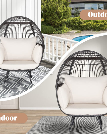 Giantex PE Rattan Egg Chair - Oversized Hammock Chair with Thick Cushions & Sturdy Metal Frame