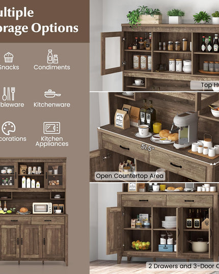 Giantex Kitchen Pantry Cabinet, 78.5” Tall Buffet Hutch Cabinet with Microwave Countertop