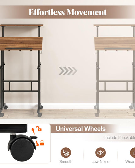Giantex Mobile Stand up Desk, Height Adjustable, 24"D x 22"W x 49"H