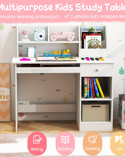 Giantex Kids Study Desk, Children Wooden Writing Table with Hutch
