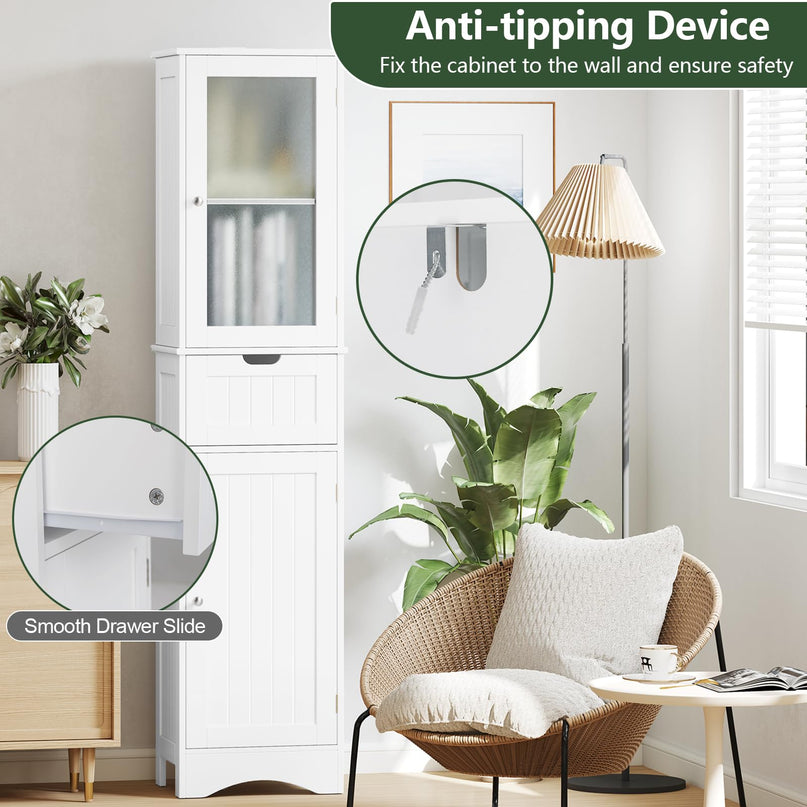 Giantex Freestanding Bathroom Storage Cabinet - 67” Tall Slim Pantry Cabinet