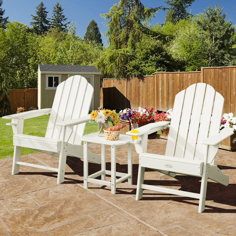 Adirondack Chair with Side Table, Outdoor Fire Pit Chair Set with End Table, White