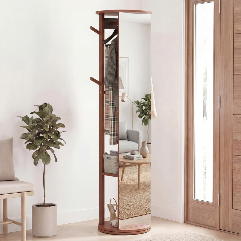 Giantex 66" Wood Floor Standing Mirror with 2 Clothes Rods for Bedroom