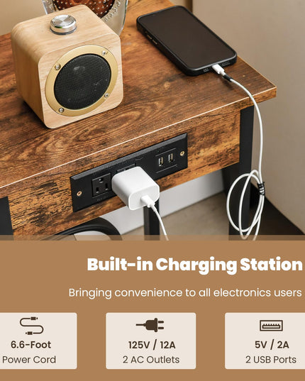 Giantex Nightstand Set of 2 with Charging Station