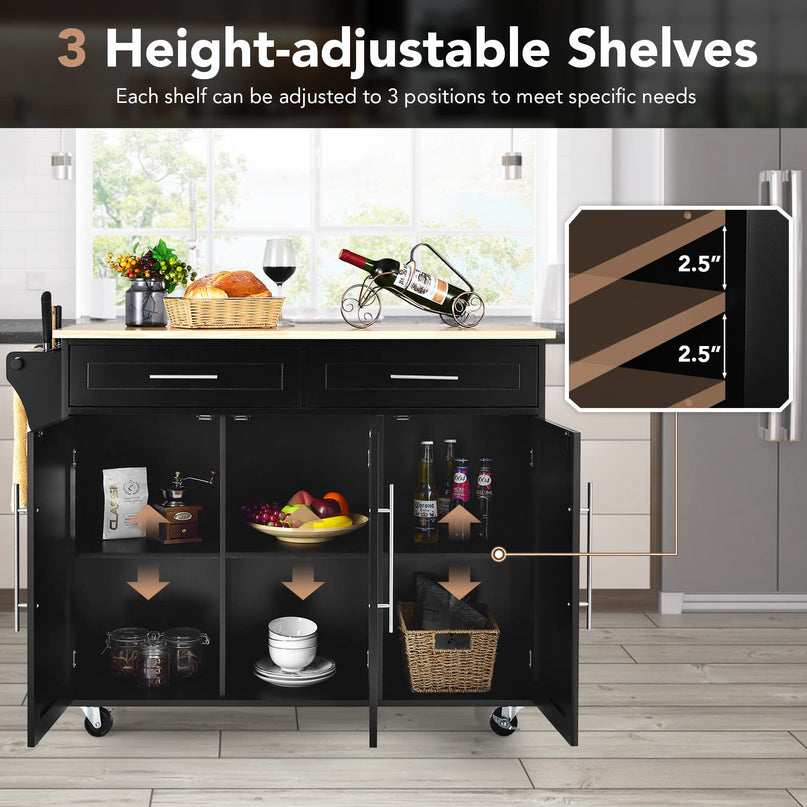 Giantex Kitchen Island Cart , 2 Drawers, 3 Door Cabinet