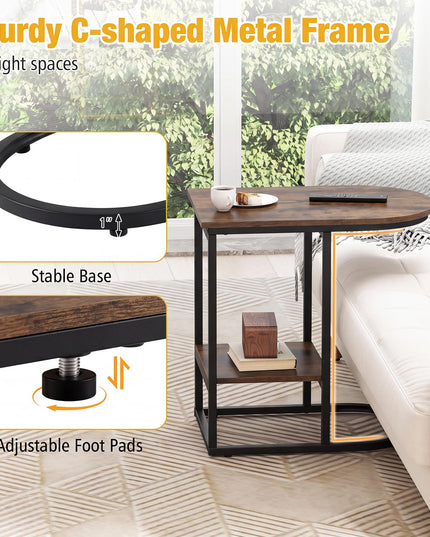 Giantex C Shaped End Table with Industrial Wood Tabletop & Storage Shelf