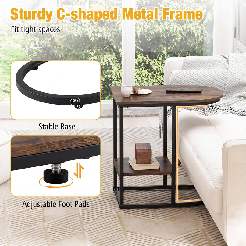 Giantex C Shaped End Table with Industrial Wood Tabletop & Storage Shelf