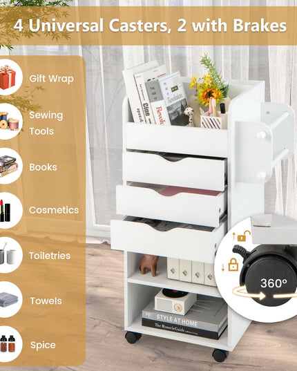 Giantex Craft Storage Cart - Utility Organizer Cart with 3 Drawers, 3 Shelves (White)