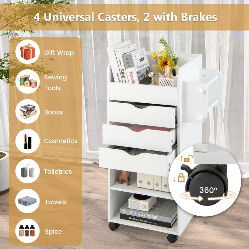 Giantex Craft Storage Cart - Utility Organizer Cart with 3 Drawers, 3 Shelves (White)