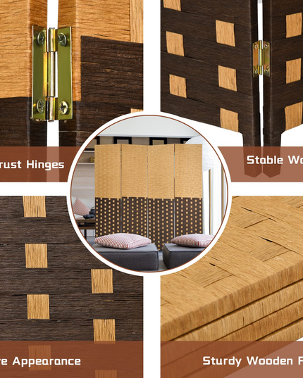 Giantex 4 Panel Room Divider, 6 Ft Tall Handmade Rattan Room Dividers, Portable Wood Room Separators Divider
