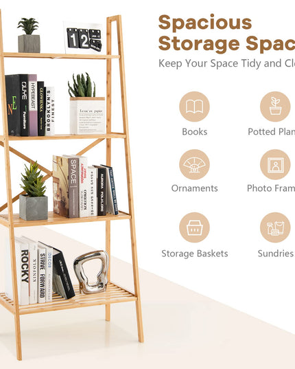 Giantex 4-Tier Bamboo Bookshelf, Multifunctional Storage Display Rack Shelves with Anti-Tipping Device