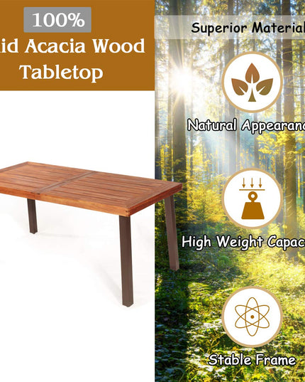 Patio Dining Table with Umbrella Hole, Outdoor Picnic Table for Backyard